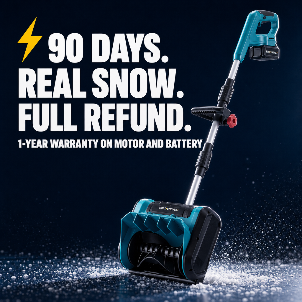 90 days. Real snow. Full refund. 1-year warranty on motor and battery.