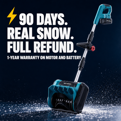 90 days. Real snow. Full refund. 1-year warranty on motor and battery.