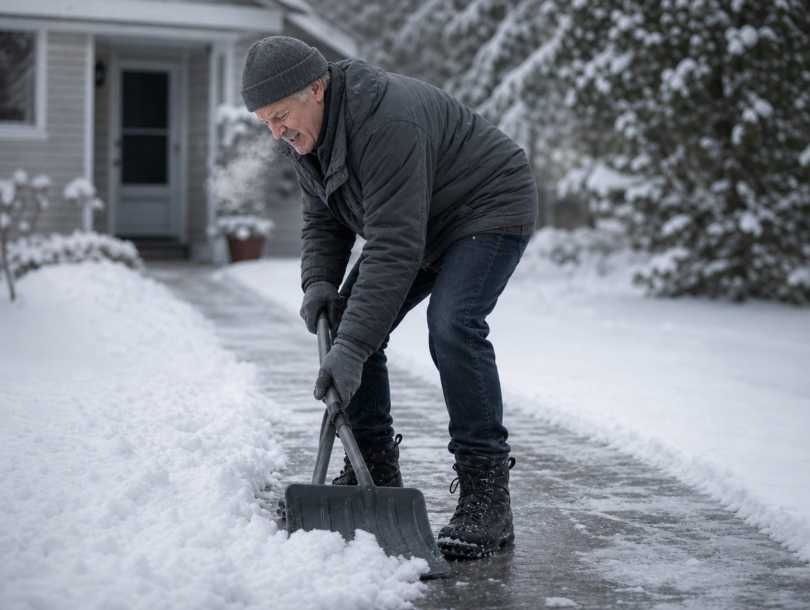 Before: bent over a hand shovel